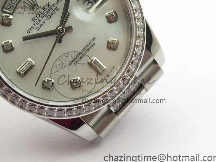 AAA Replica Watches 2682 Bracelet Edition MoistureWicking 36mm Day-Date MOP SS on Dial White President A 128239 Crystal Best SS Crystal Marker BP 1226